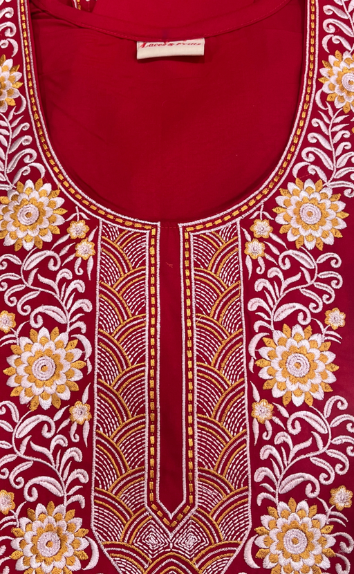 Red Embroidery Soft Cotton Nighty. Soft Breathable Fabric | Laces and Frills