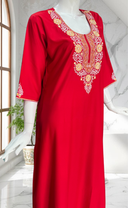 Red Embroidery Soft Cotton Nighty. Soft Breathable Fabric | Laces and Frills