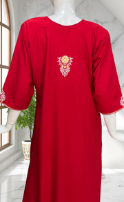 Red Embroidery Soft Cotton Nighty. Soft Breathable Fabric | Laces and Frills