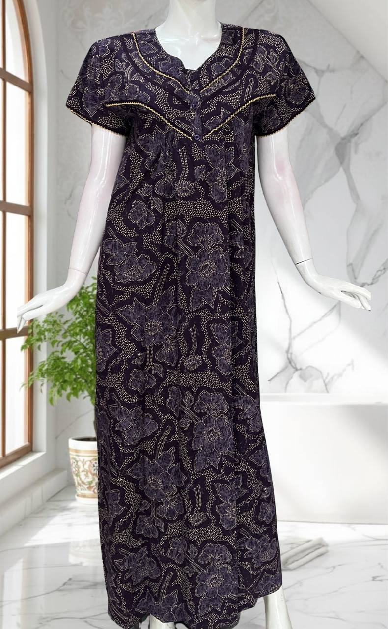 Violet Batik Pure Cotton Nighty. Pure Durable Cotton | Laces and Frills
