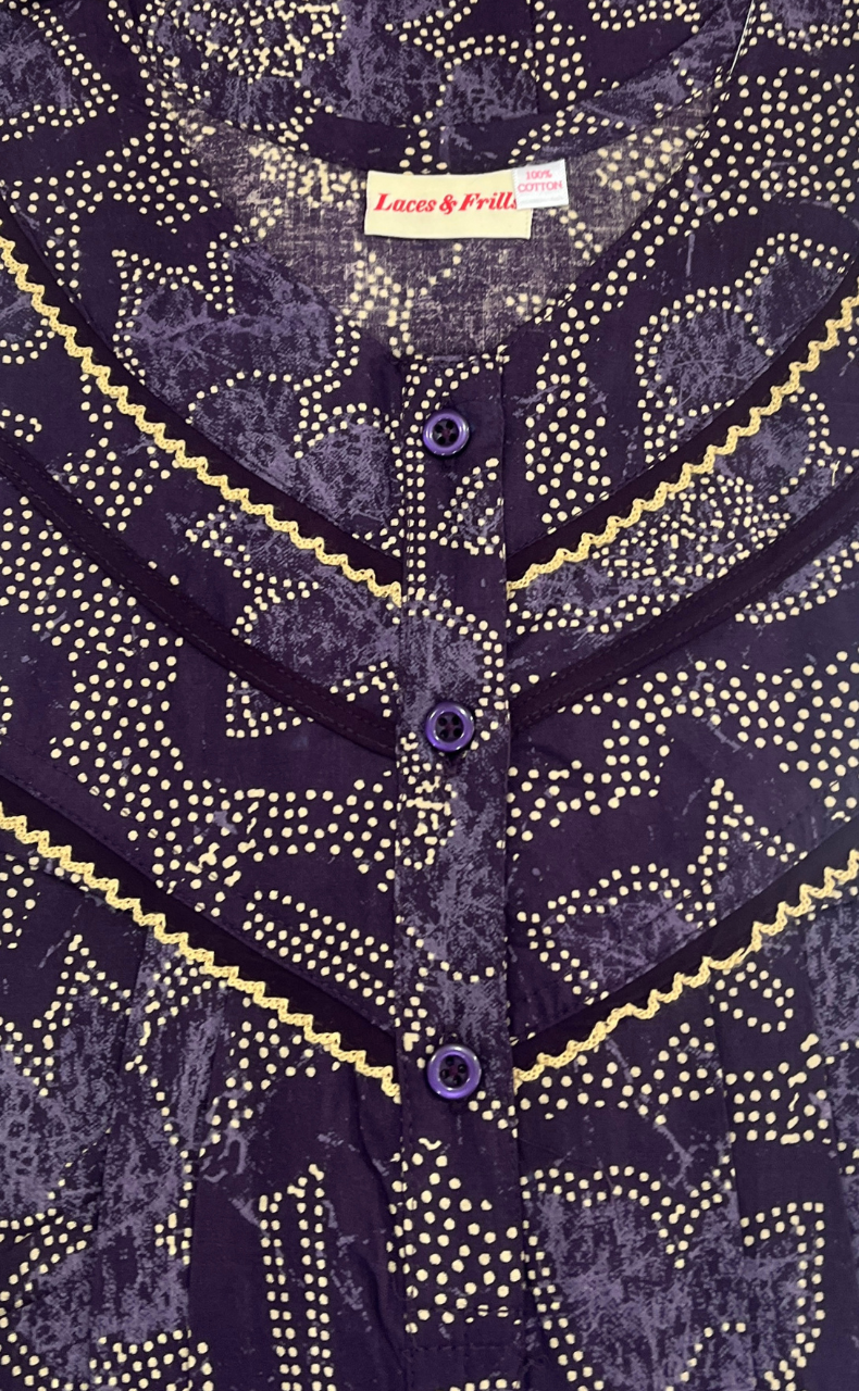 Violet Batik Pure Cotton Nighty. Pure Durable Cotton | Laces and Frills