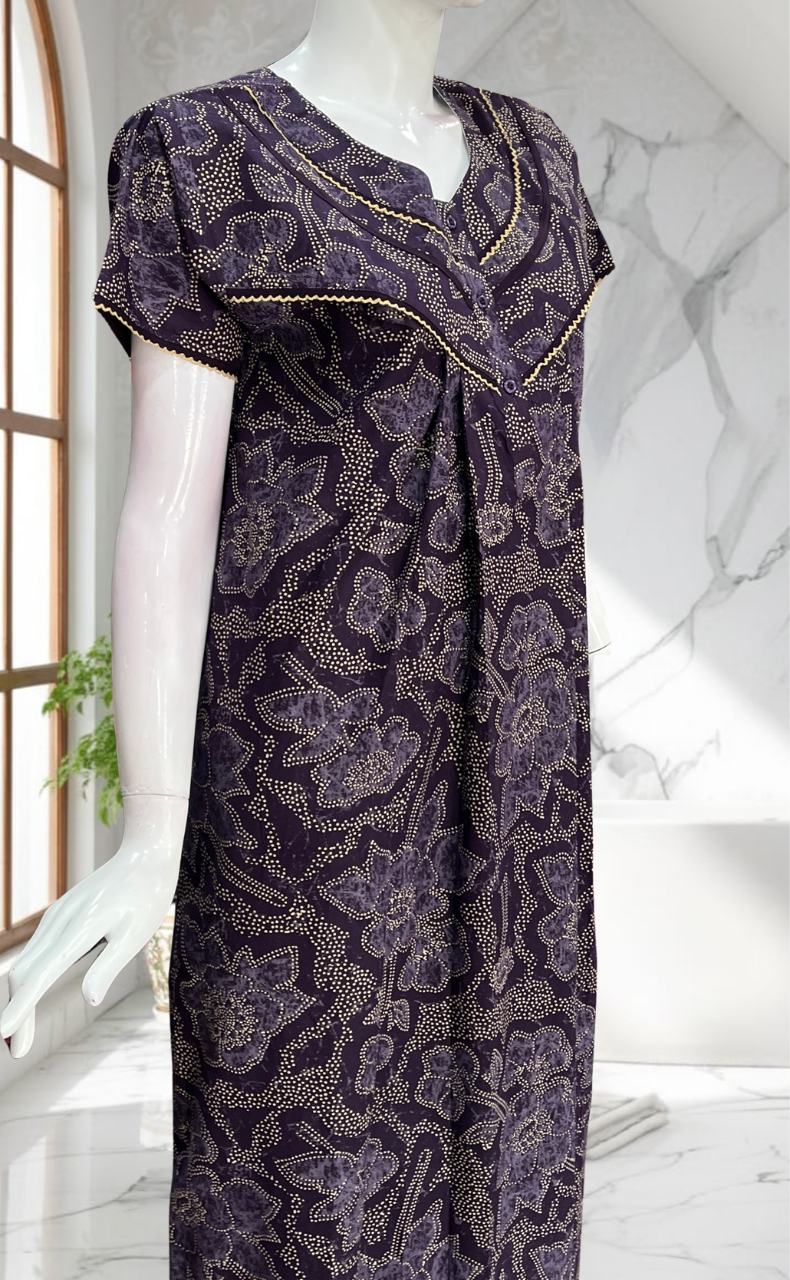 Violet Batik Pure Cotton Nighty. Pure Durable Cotton | Laces and Frills