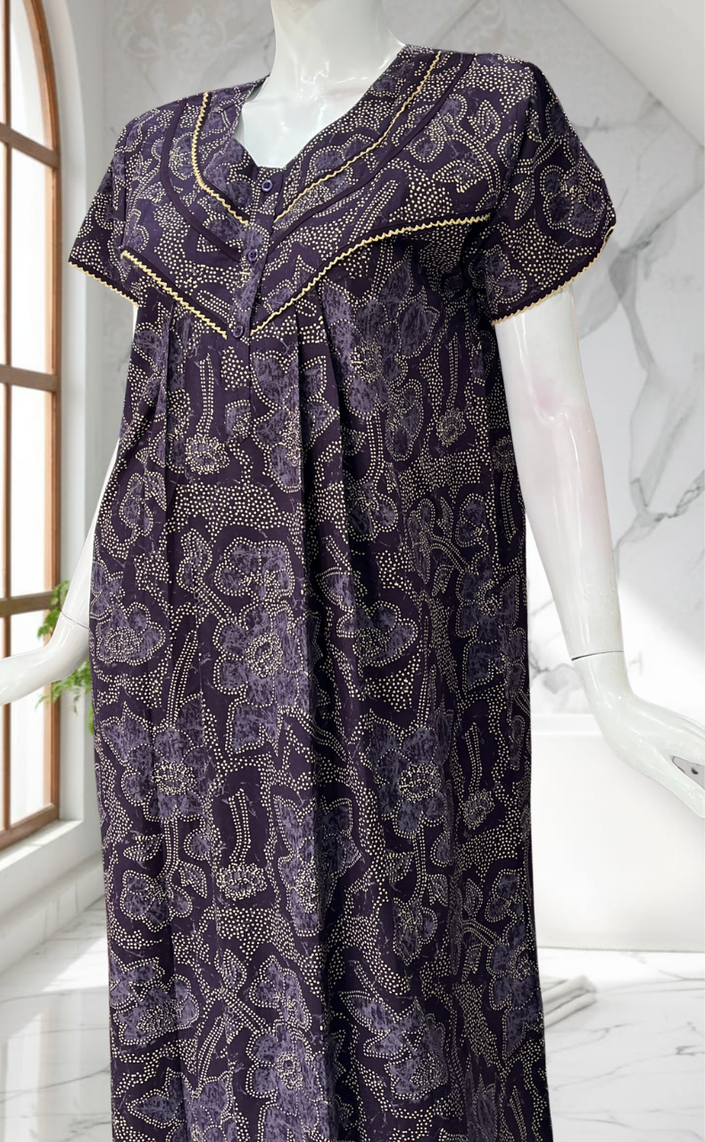 Violet Batik Pure Cotton Nighty. Pure Durable Cotton | Laces and Frills