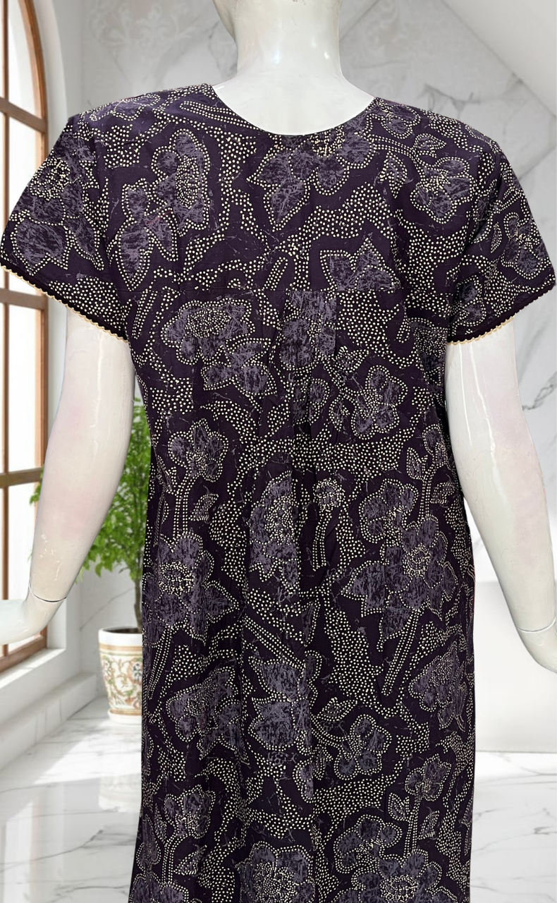 Violet Batik Pure Cotton Nighty. Pure Durable Cotton | Laces and Frills