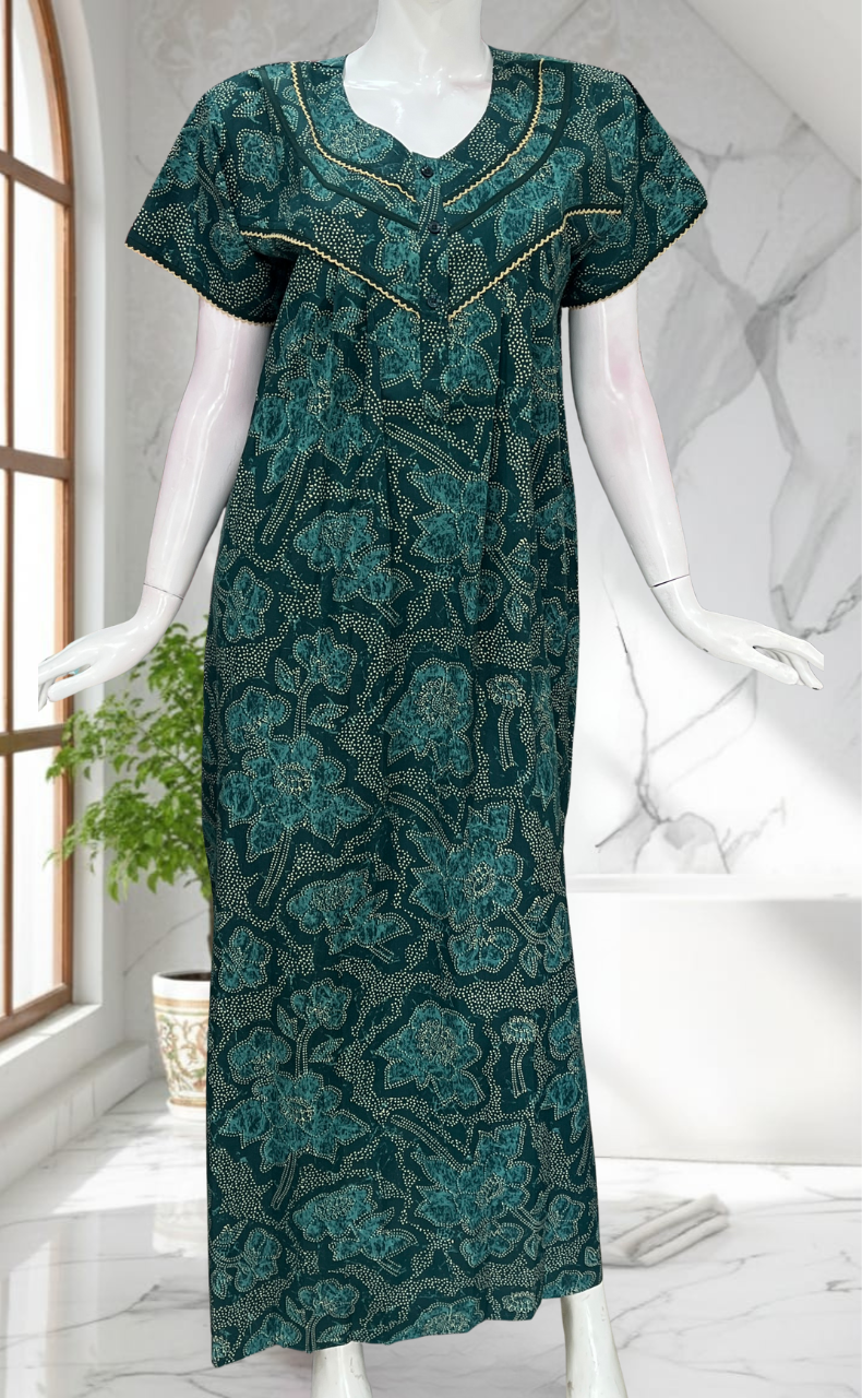 Teal Green Batik Pure Cotton Nighty. Pure Durable Cotton | Laces and Frills