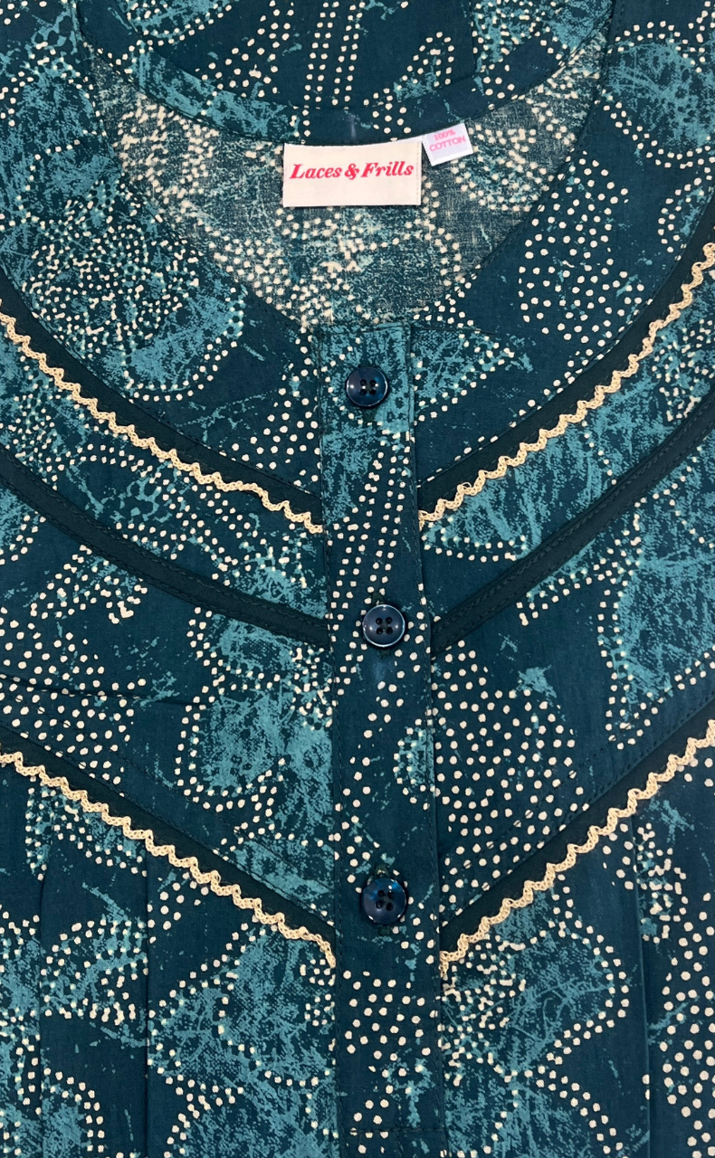 Teal Green Batik Pure Cotton Nighty. Pure Durable Cotton | Laces and Frills