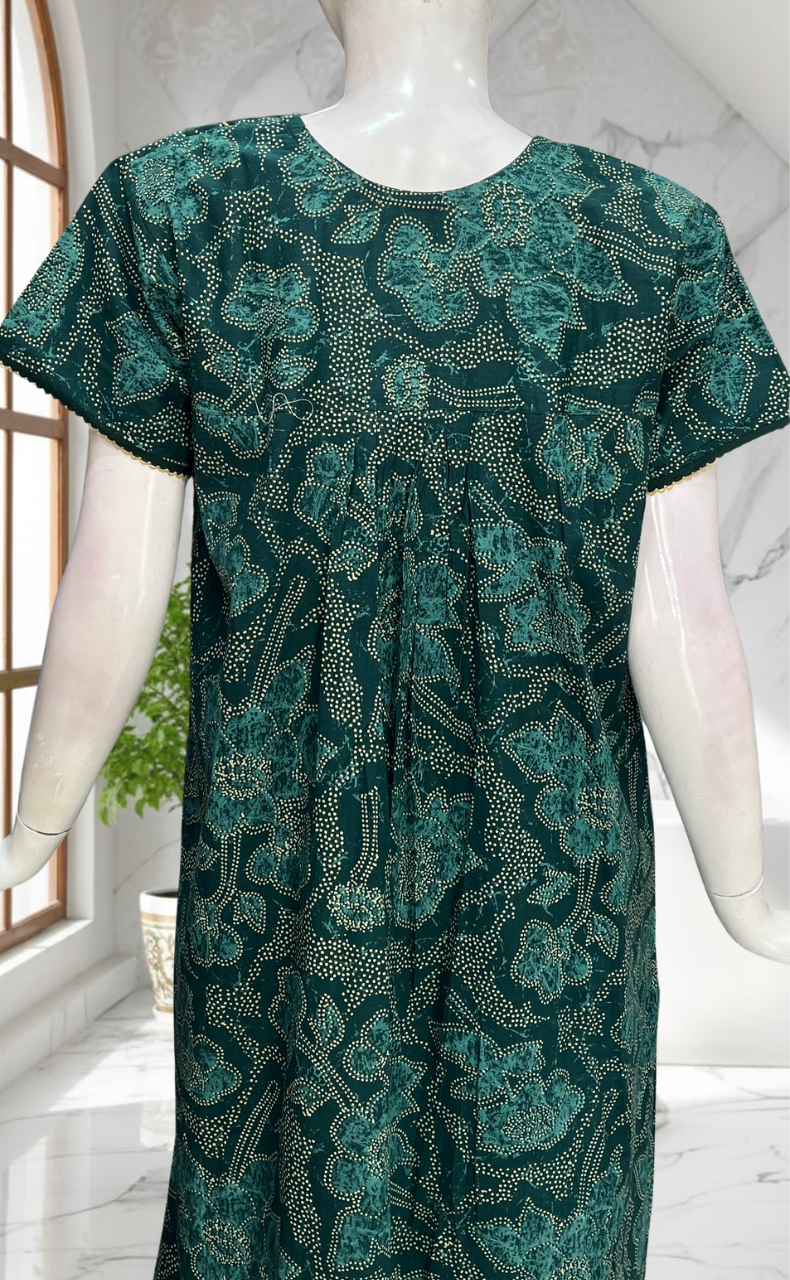 Teal Green Batik Pure Cotton Nighty. Pure Durable Cotton | Laces and Frills