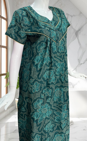Teal Green Batik Pure Cotton Nighty. Pure Durable Cotton | Laces and Frills