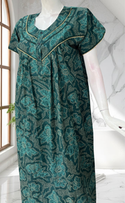 Teal Green Batik Pure Cotton Nighty. Pure Durable Cotton | Laces and Frills