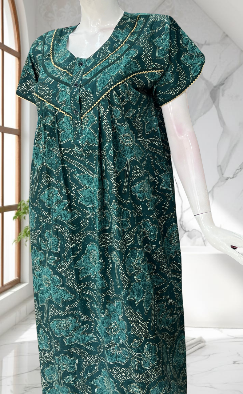 Teal Green Batik Pure Cotton Nighty. Pure Durable Cotton | Laces and Frills