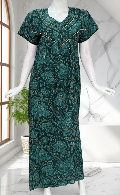 Teal Green Batik Pure Cotton Nighty. Pure Durable Cotton | Laces and Frills
