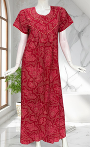 Red Batik Pure Cotton Nighty. Pure Durable Cotton | Laces and Frills