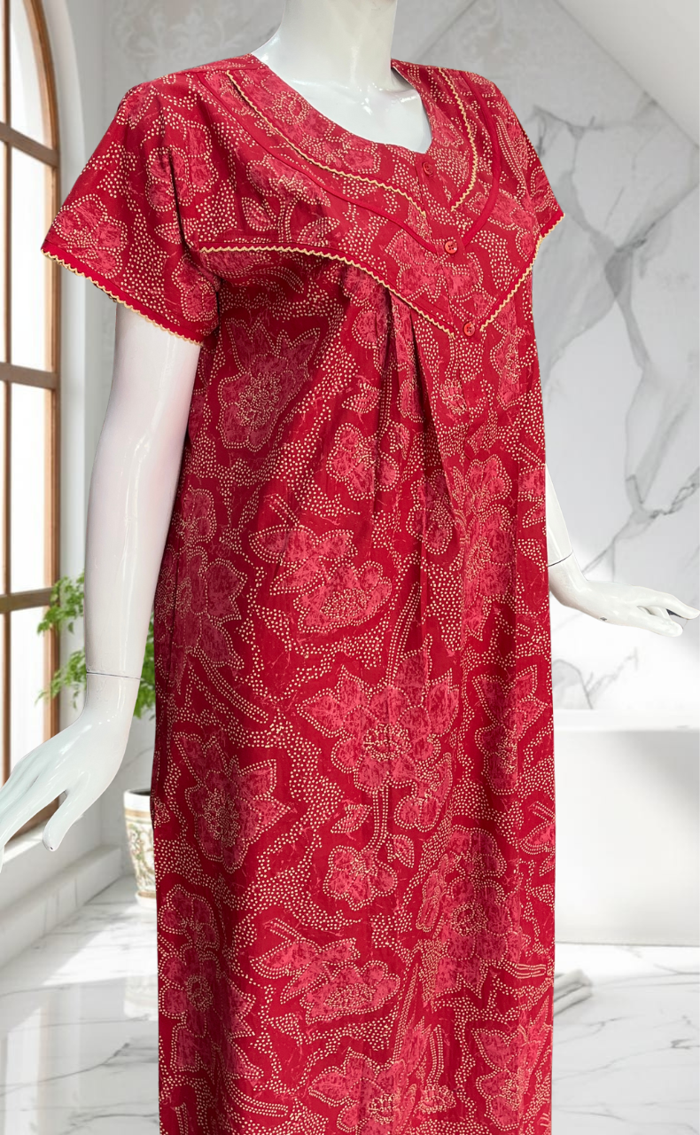 Red Batik Pure Cotton Nighty. Pure Durable Cotton | Laces and Frills
