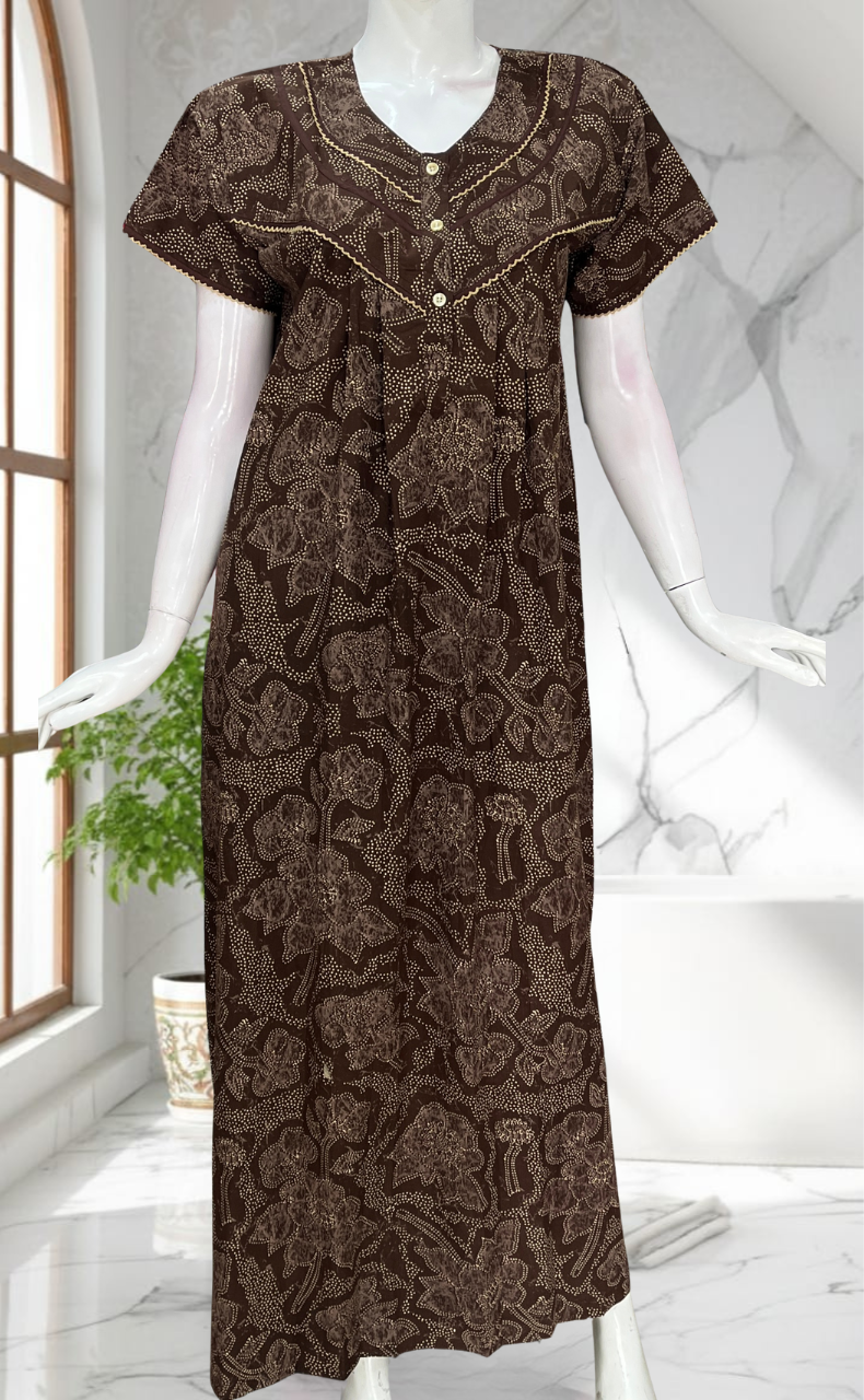 Brown Batik Pure Cotton Nighty. Pure Durable Cotton | Laces and Frills