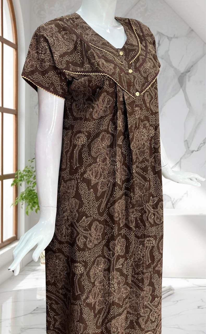 Brown Batik Pure Cotton Nighty. Pure Durable Cotton | Laces and Frills