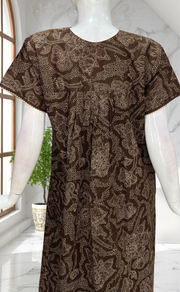 Brown Batik Pure Cotton Nighty. Pure Durable Cotton | Laces and Frills