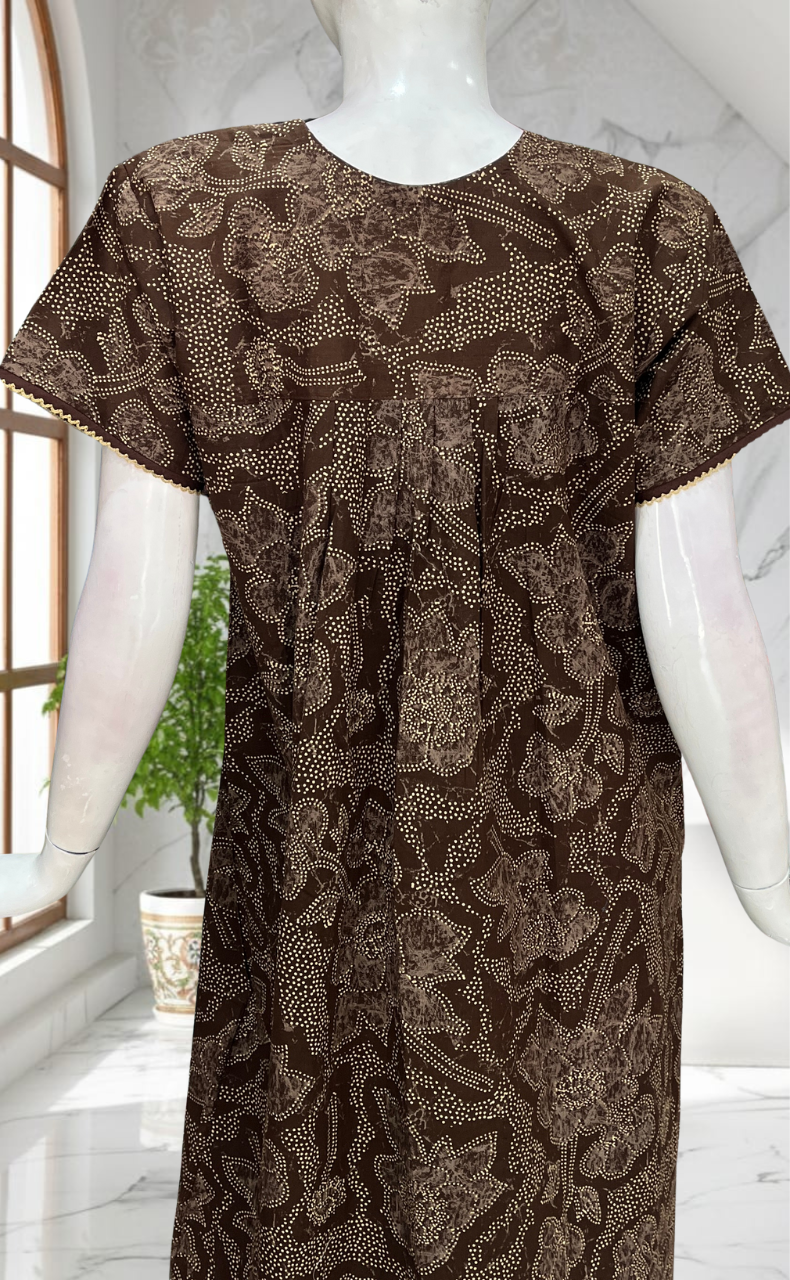 Brown Batik Pure Cotton Nighty. Pure Durable Cotton | Laces and Frills