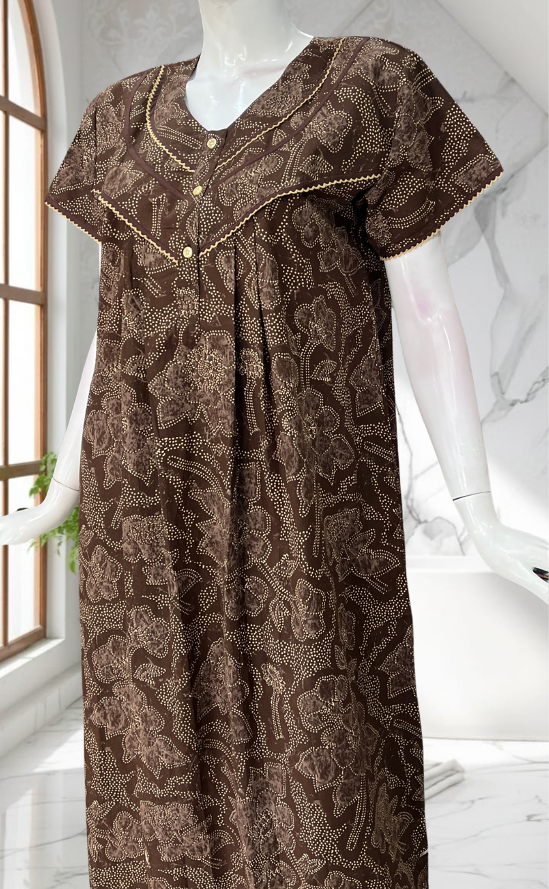 Brown Batik Pure Cotton Nighty. Pure Durable Cotton | Laces and Frills