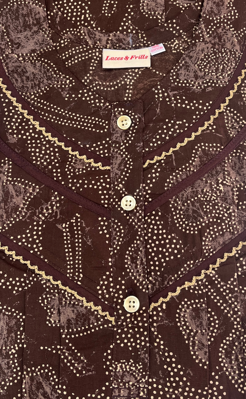 Brown Batik Pure Cotton Nighty. Pure Durable Cotton | Laces and Frills
