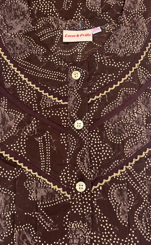 Brown Batik Pure Cotton Nighty. Pure Durable Cotton | Laces and Frills