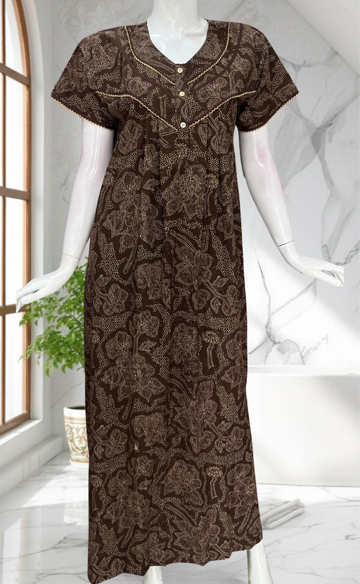 Brown Batik Pure Cotton Nighty. Pure Durable Cotton | Laces and Frills