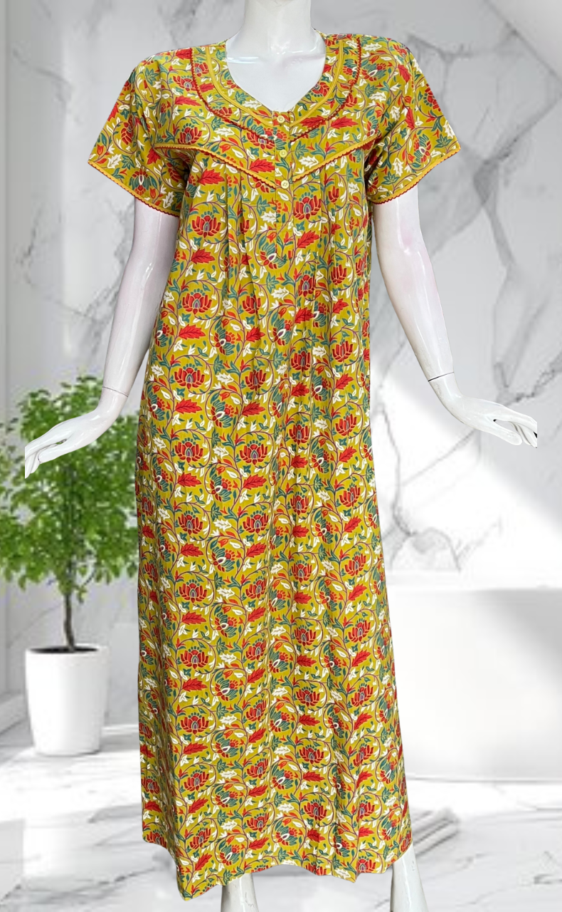 Mustard Garden Pure Cotton Nighty. Pure Durable Cotton | Laces and Frills