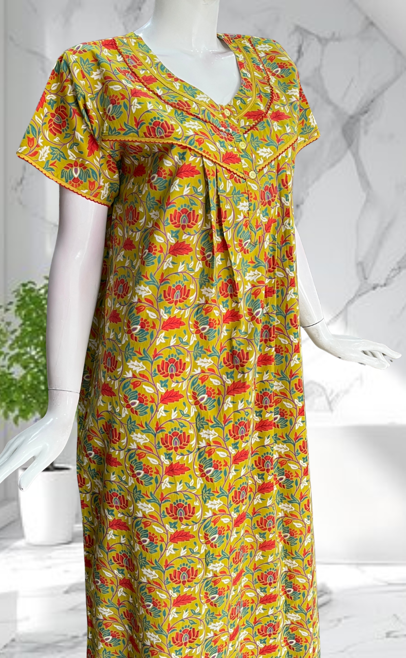 Mustard Garden Pure Cotton Nighty. Pure Durable Cotton | Laces and Frills