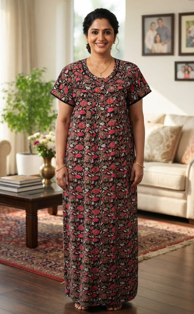 Black Garden Pure Cotton Nighty. Pure Durable Cotton | Laces and Frills