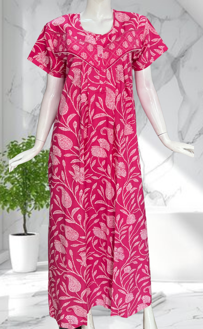 Pink Floral Pure Cotton Nighty. Pure Durable Cotton | Laces and Frills