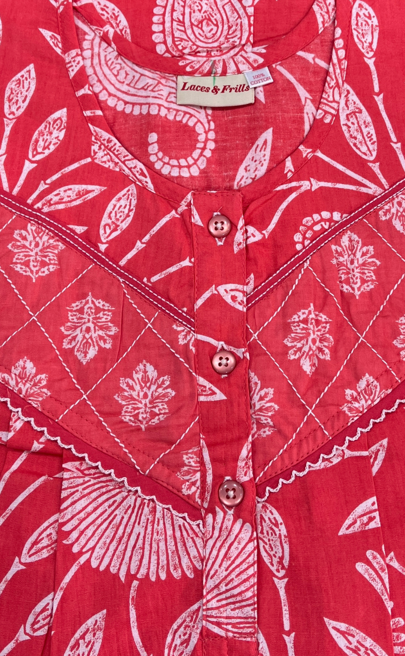 Peach Floral Pure Cotton Nighty. Pure Durable Cotton | Laces and Frills