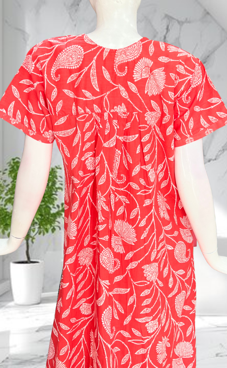 Peach Floral Pure Cotton Nighty. Pure Durable Cotton | Laces and Frills