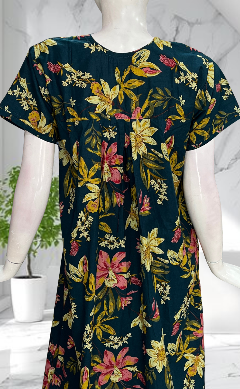 Indigo Blue Floral Pure Cotton Nighty. Pure Durable Cotton | Laces and Frills