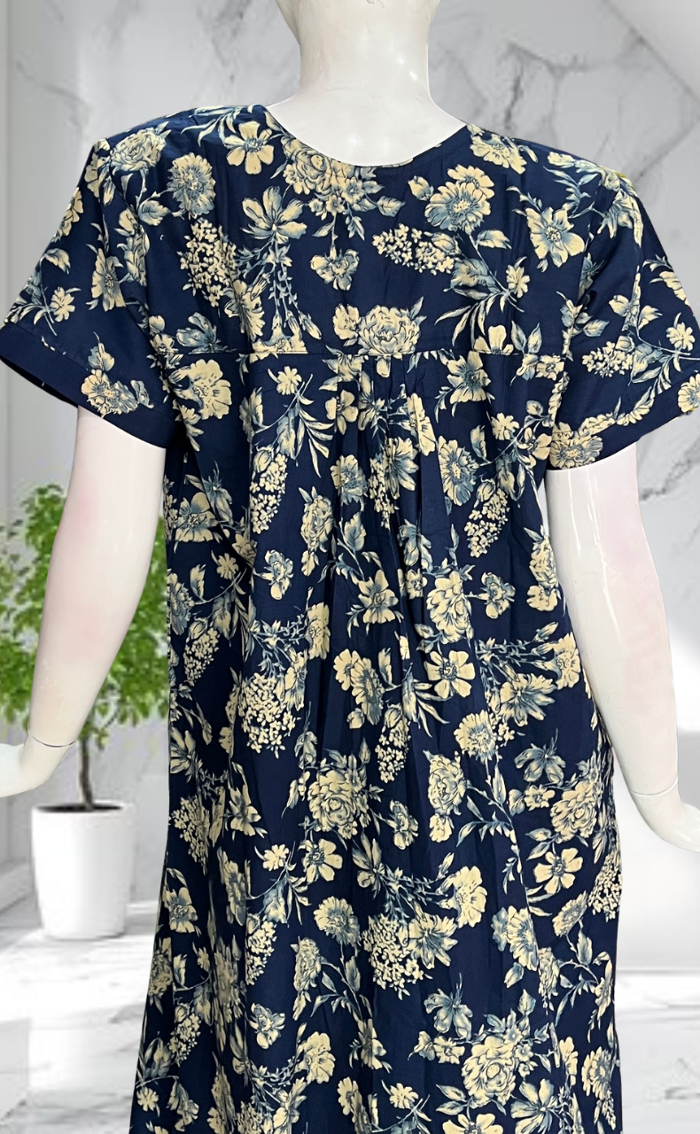 Blue Floral Pure Cotton Nighty. Pure Durable Cotton | Laces and Frills
