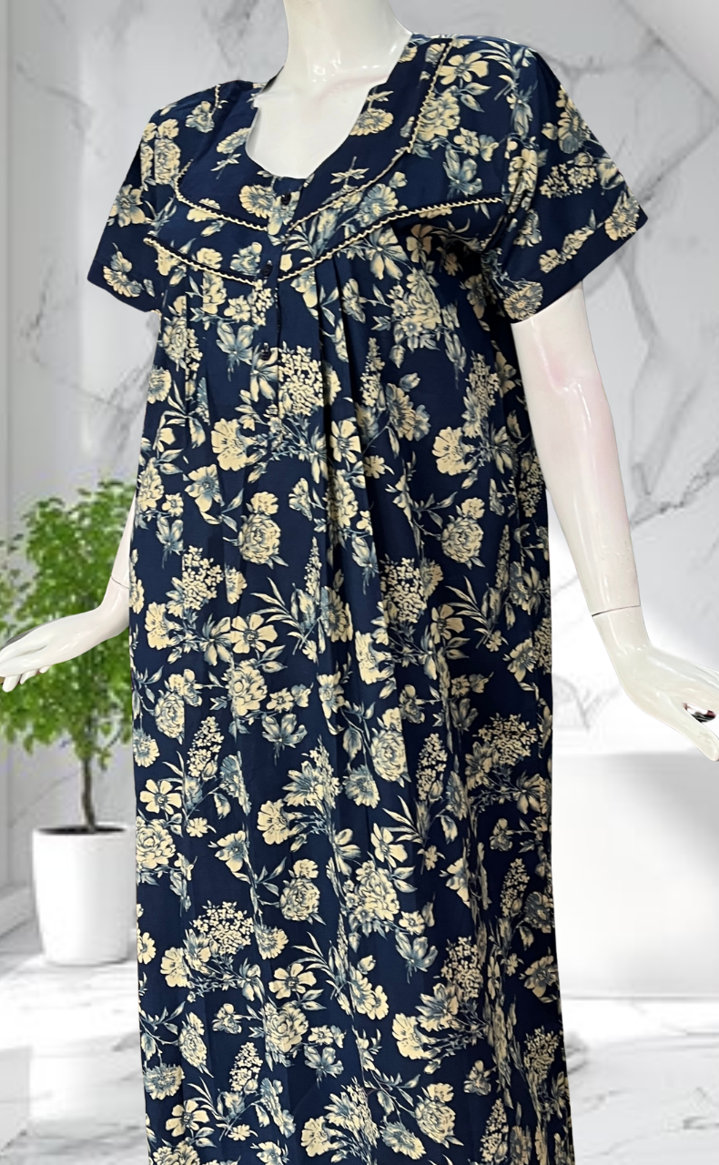 Blue Floral Pure Cotton Nighty. Pure Durable Cotton | Laces and Frills