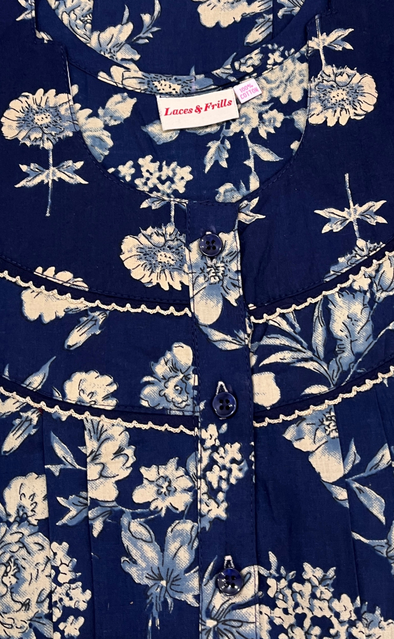 Blue Floral Pure Cotton Nighty. Pure Durable Cotton | Laces and Frills