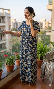 Blue Floral Pure Cotton Nighty. Pure Durable Cotton | Laces and Frills - Laces and Frills