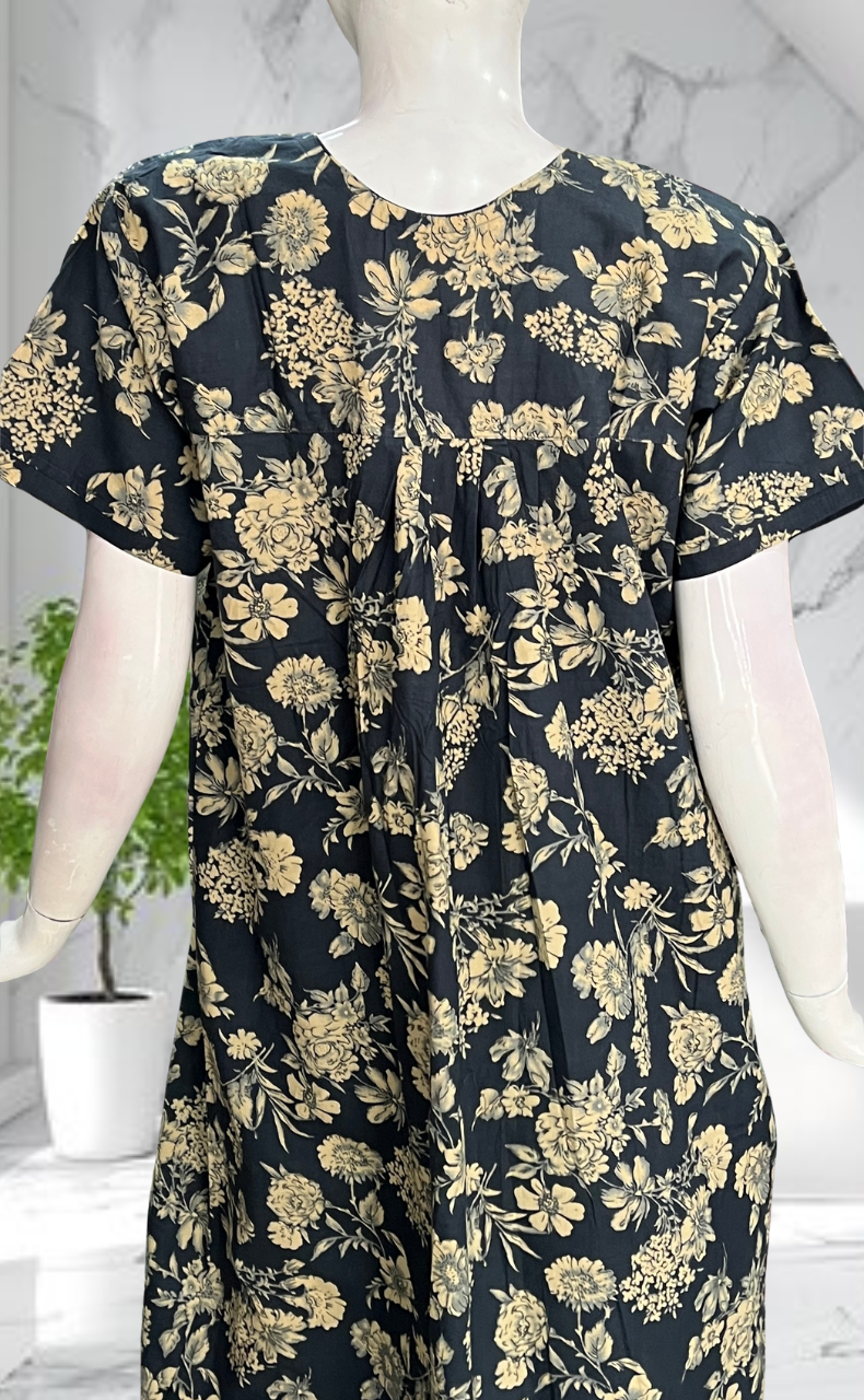 Indigo Blue Floral Pure Cotton Nighty. Pure Durable Cotton | Laces and Frills