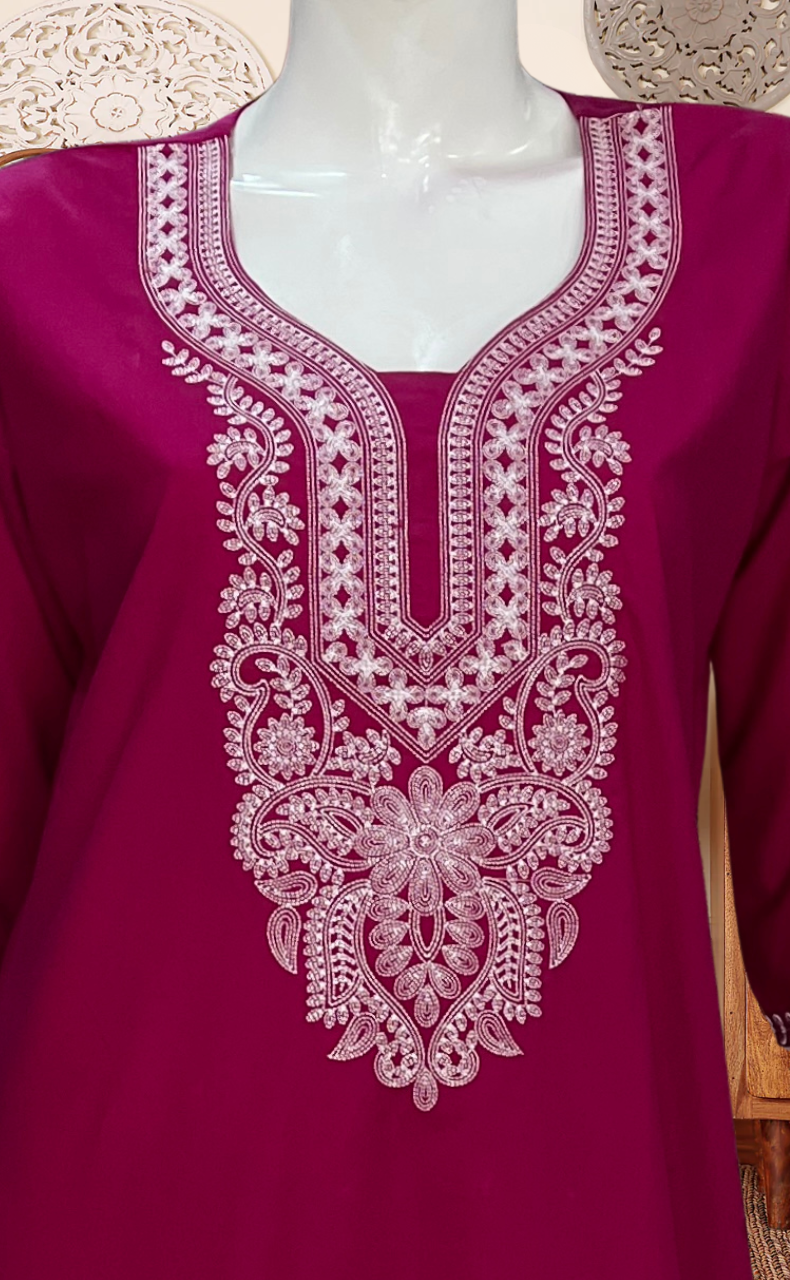 Pink Embroidery Soft Cotton Long Sleeves Nighty. Soft Breathable Fabric | Laces and Frills