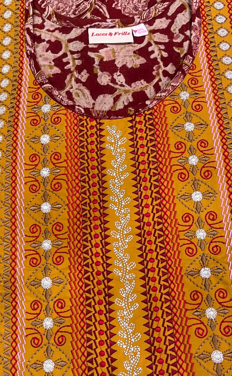 Rust Maroon Kalamkari Pure Cotton Nighty. Pure Durable Cotton | Laces and Frills