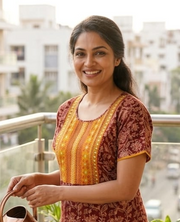 Rust Maroon Kalamkari Pure Cotton Nighty. Pure Durable Cotton | Laces and Frills - Laces and Frills