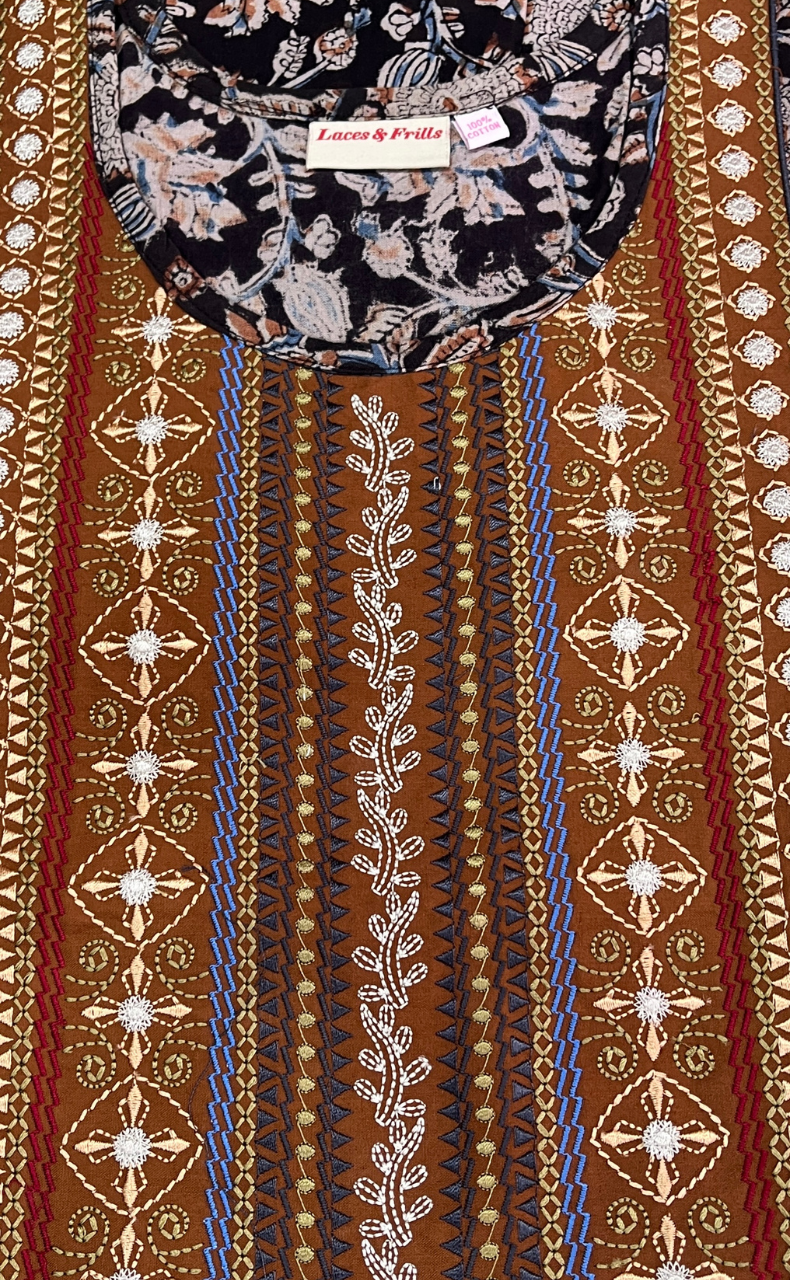 Black Kalamkari Pure Cotton Nighty. Pure Durable Cotton | Laces and Frills