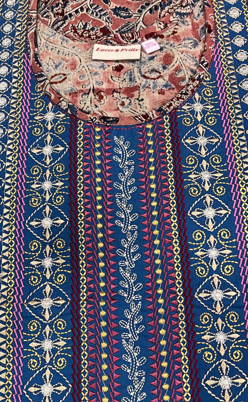 Onion Pink Kalamkari Pure Cotton Nighty. Pure Durable Cotton | Laces and Frills