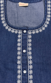Navy Blue Floral Denim Nighty. Denim Cotton | Laces and Frills - Laces and Frills