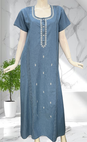 Light Blue Floral Denim Nighty. Denim Cotton | Laces and Frills - Laces and Frills
