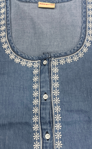 Light Blue Floral Denim Nighty. Denim Cotton | Laces and Frills - Laces and Frills