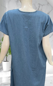 Light Blue Floral Denim Nighty. Denim Cotton | Laces and Frills - Laces and Frills