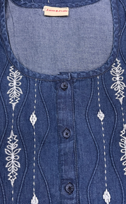 Navy Blue Floral Denim Nighty. Denim Cotton | Laces and Frills - Laces and Frills