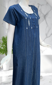 Navy Blue Floral Denim Nighty. Denim Cotton | Laces and Frills - Laces and Frills