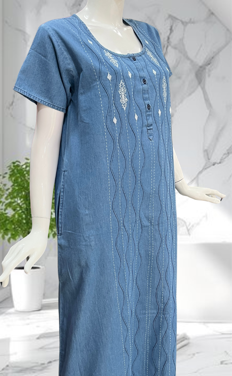Light Blue Denim Nighty. Denim Cotton | Laces and Frills - Laces and Frills