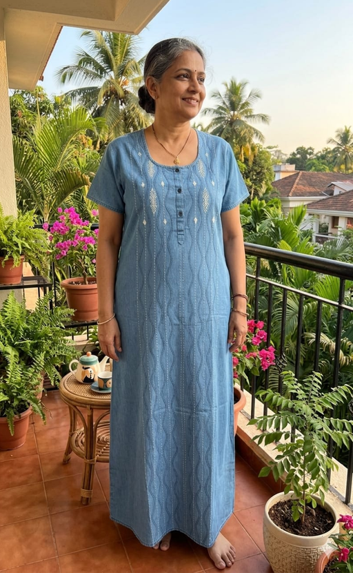 Light Blue Denim Nighty. Denim Cotton | Laces and Frills - Laces and Frills